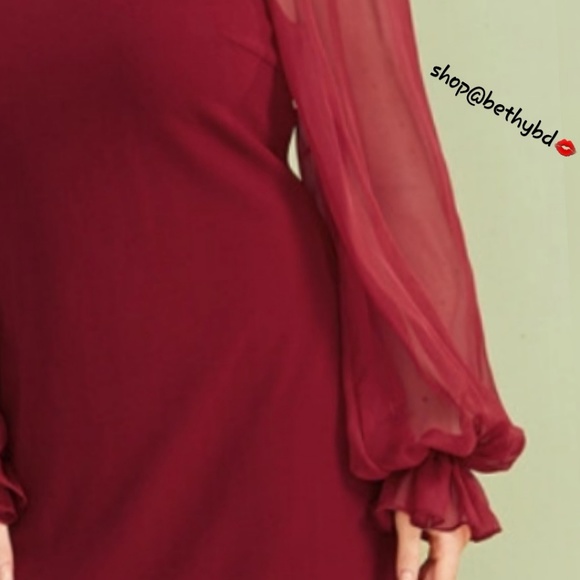 Cranberry Red💼  5🌟rated Dress w/ sheer bishop sleeve! Last One! - Picture 2 of 6